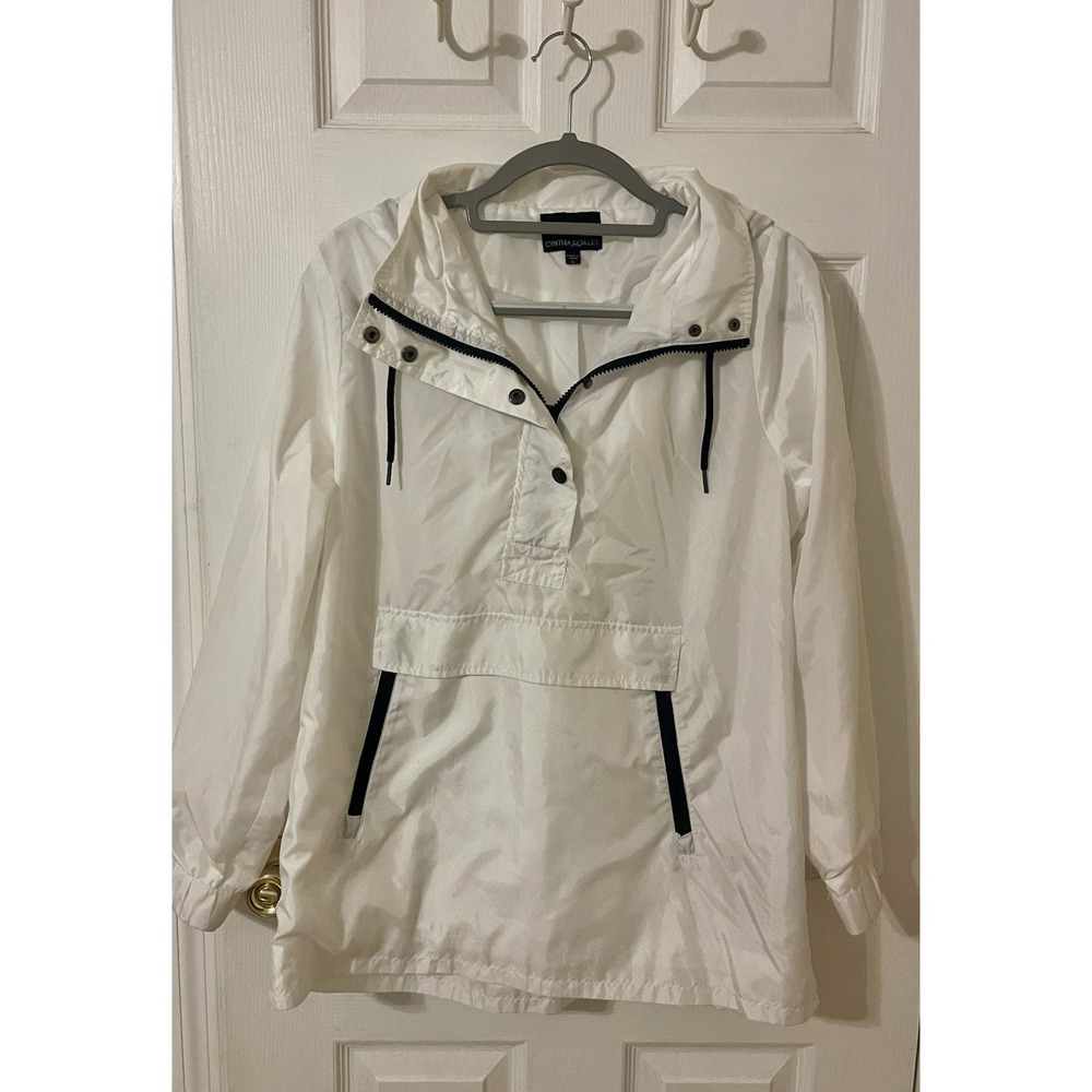 Cynthia Rowley Rain Coat Women XLarge White Long Sleeve Hooded Quarter Zip